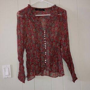 Zara Woman sheer paisley burgundy blouse